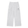 Mesh Texture String Wide Straight Pants - White Melange Grey