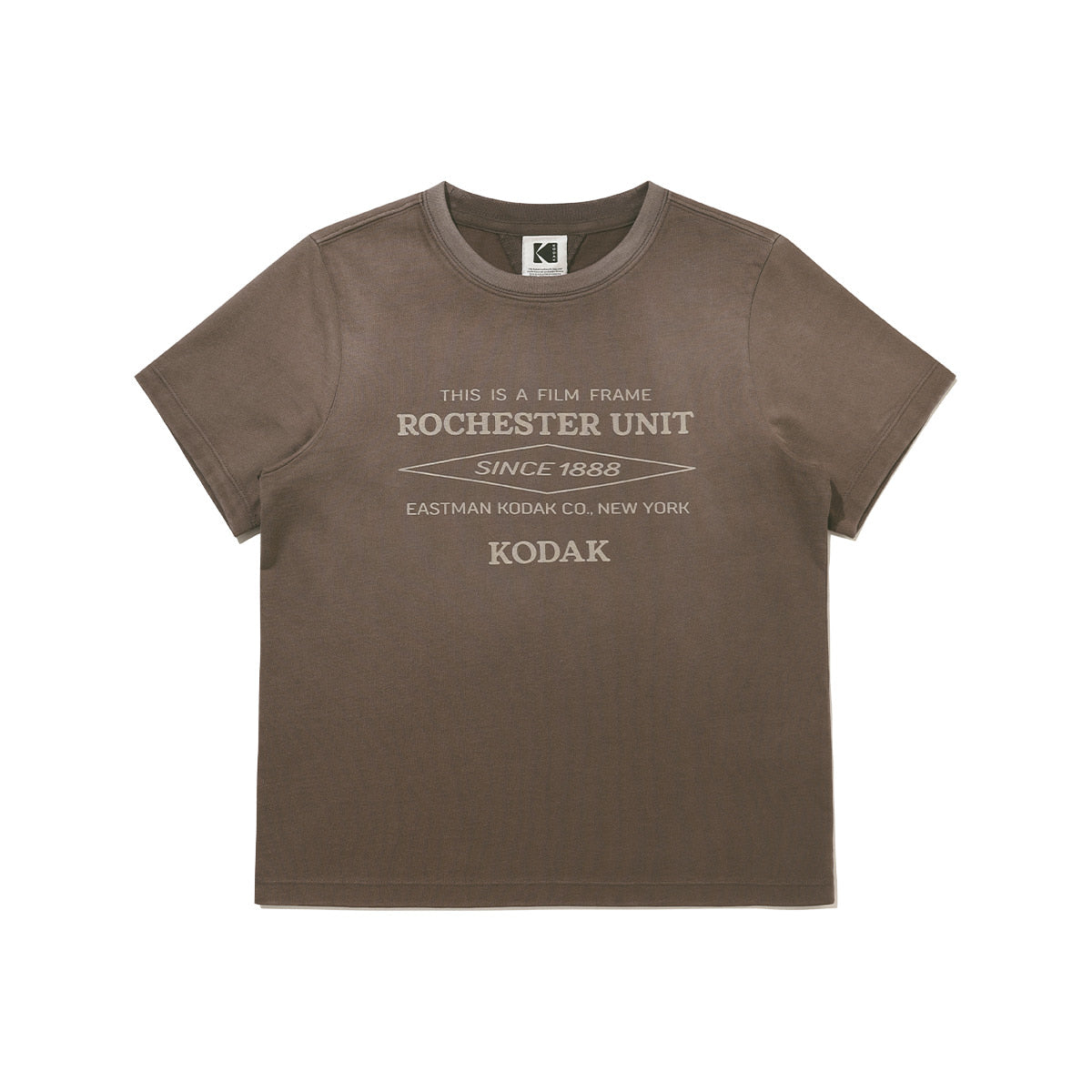 KODAK [Women] Flash Washing | Blur Washing Lettering Graphic Semi-Cropped Short Sleeve T-Shirt — K6322WRSB1 BRW — image 4
