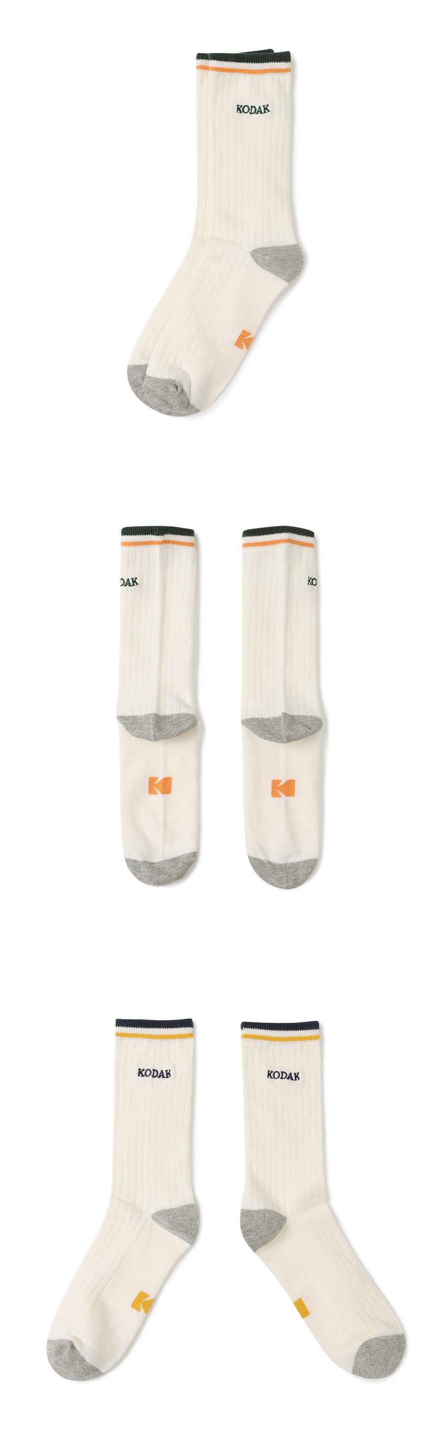 KODAK Double-Line Crew Socks — HQ product photography