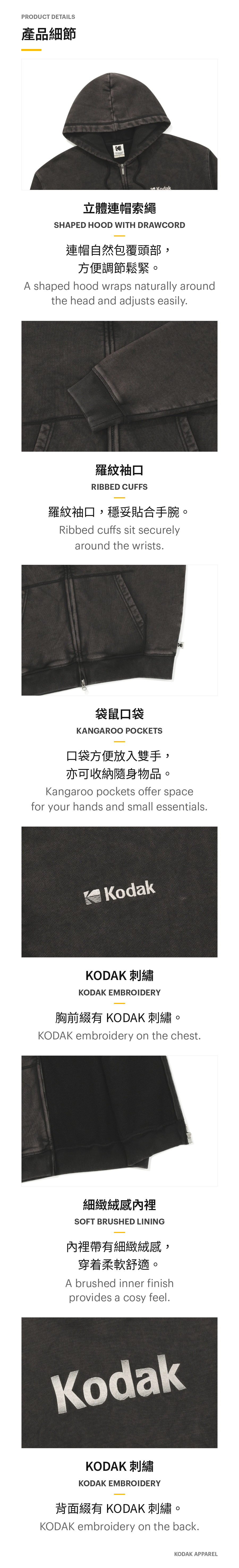 KODAK K6423WFTS1 bilingual product feature details / 產品細節